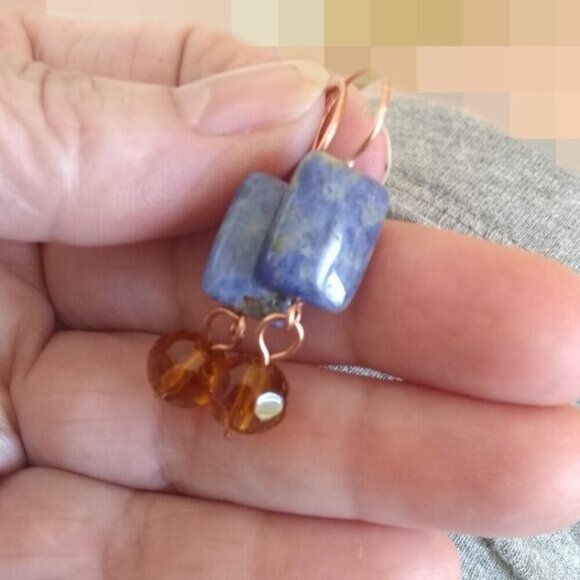 Rustic Blue Sodalite + Copper Earrings for Jeans, Denim & Leather Lovers! - Picture 3 of 7